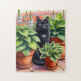 Black Cat Sitta i Hosta Garden Pussel
