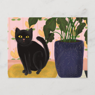 Black Cat Sitta Söt i Rosa Vykort