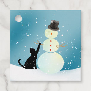 Black Cat Skapar en Snögubbe-Juletiketter Gåvor Etiketter
