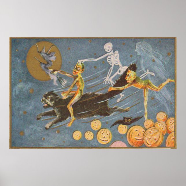 Black Cat Skeleton Ghost Witch Demon Poster (Framsidan)