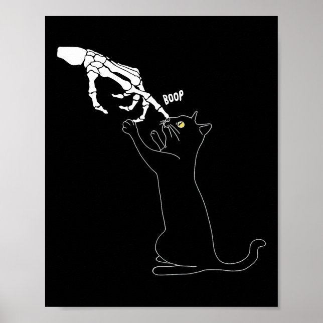 Black Cat Skeleton Hand Boop Cat Nose Funny Hallow Poster (Framsidan)