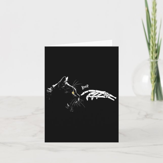 Black Cat Skeleton Hand Boop Halloween Cute Cute P Kort (Framsida)
