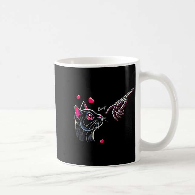 Black Cat Skeleton Hand Boop Valentine's Day Pet O Kaffemugg (Höger)