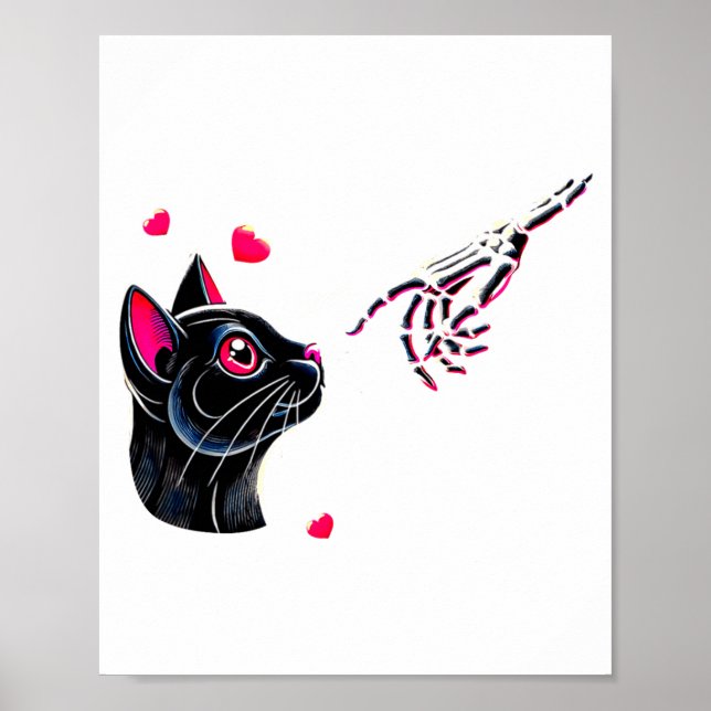 Black Cat Skeleton Hand Boop Valentines Day Pet O  Poster (Framsidan)