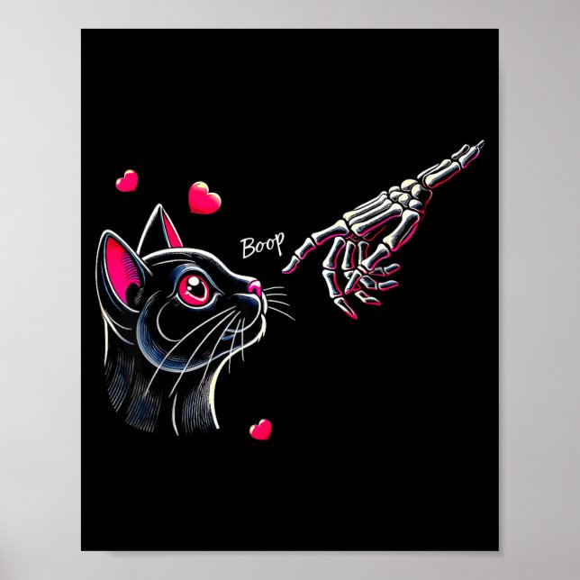Black Cat Skeleton Hand Boop Valentine's Day Pet O Poster (Framsidan)
