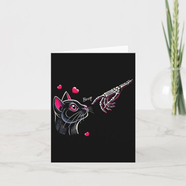 Black Cat Skeleton Hand Boop Valentines day Pet Ow Kort (Framsida)