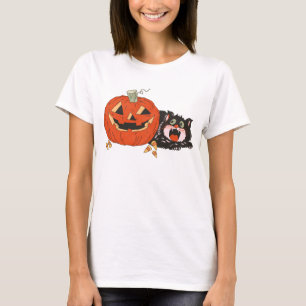 Black Cat Skrämt av Carved Pumpkins Evil Smile T Shirt