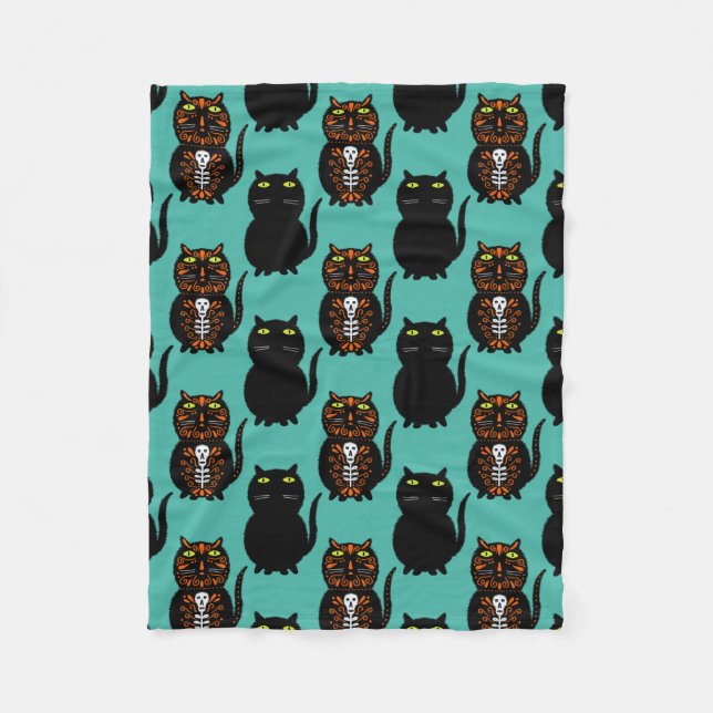 Black Cat Skull Fleecefilt (Framsidan)