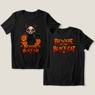 Black Cat Skull Halloween with Jack O Lanterns – S T Shirt