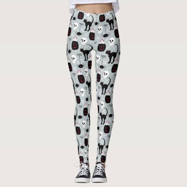 Black Cat Skull Leggings - Women's Halloween Tight (Framsida)