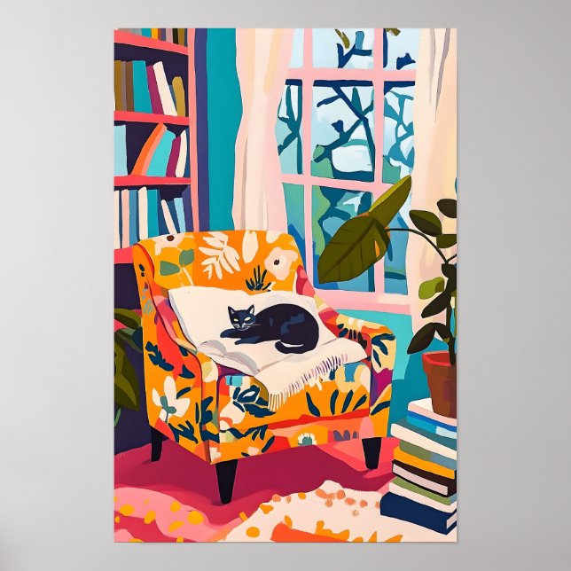 Black cat sleeping on the sofa poster (Framsidan)