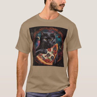 Black Cat Sloth Pizza T Shirt