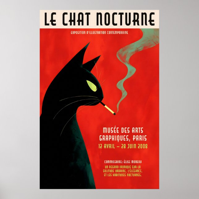 Black Cat Smoking Poster - Retro French Exhibition (Framsidan)