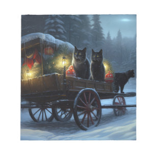 Black Cat Snowy Sleigh Ride Juldekan Anteckningsblock