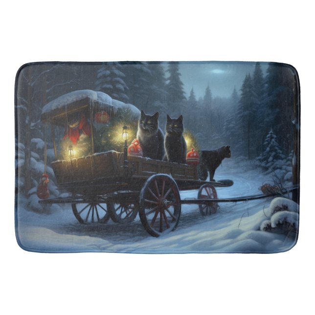 Black Cat Snowy Sleigh Ride Juldekan Badrumsmatta (Framsidan)