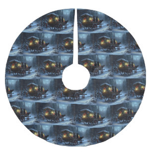Black Cat Snowy Sleigh Ride Juldekan Julgransmatta Borstad Polyester