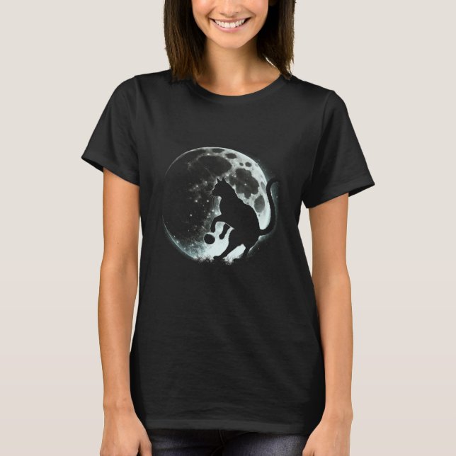 Black Cat Soccer Moon Graphic Tees Men Women Boys  T Shirt (Framsida)
