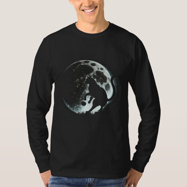 Black Cat Soccer Moon Graphic Tees Men Women Boys  T Shirt (Framsida)