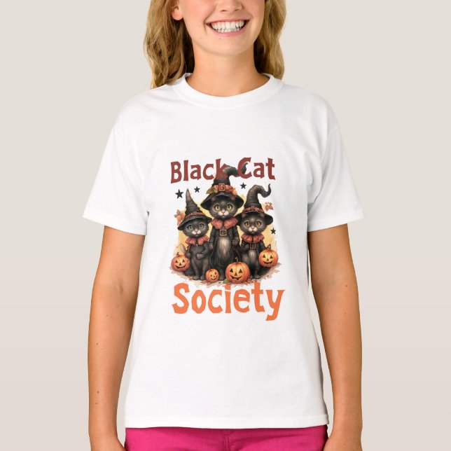 Black cat society Halloween T Shirt (Framsida)