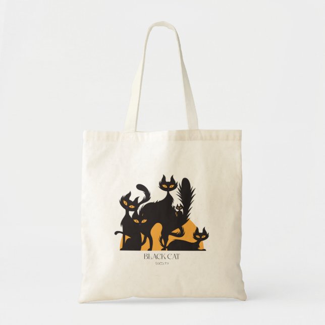 Black Cat Society Halloween Tote Bag Tygkasse (Framsidan)