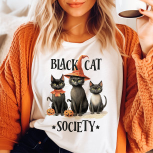 Black Cat Society Vintage Halloween T Shirt