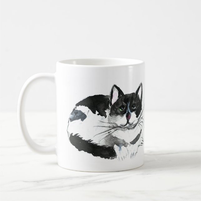 Black cat Söt pet kitten vattencolor BeSnygg Kaffemugg (Vänster)