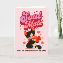 Black Cat Soul Mate Retro Valentine’s Day Card Helgkort