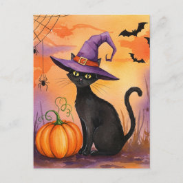 Black Cat Spiders Pumpkin Fladdermus Halloween-vyk Vykort