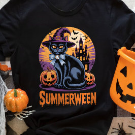 Black Cat Spooky Cute Art Summerween T Shirt