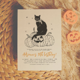 Black Cat Spooky Halloween Pumpkin Födelsedagsfest Inbjudningar