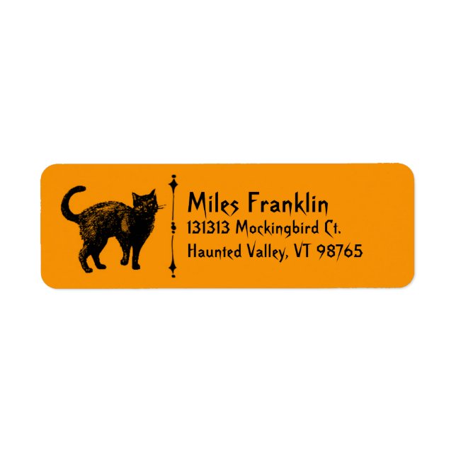 Black Cat Spooky Halloween Returadress Etikett (Framsidan)