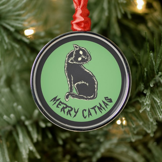 Black Cat Spooky Horror Julgransprydnad Metall (Träd)