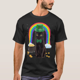 Black Cat St patricks day Leprechaun Costume Shamr T Shirt