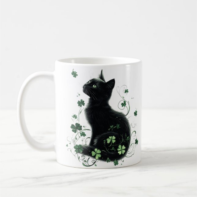 Black Cat St. Patrick's Day Mugg - Lucky Shamrock (Vänster)