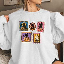 Black Cat Stamps Women’s Halloween Sweatshirt | Cu T Shirt