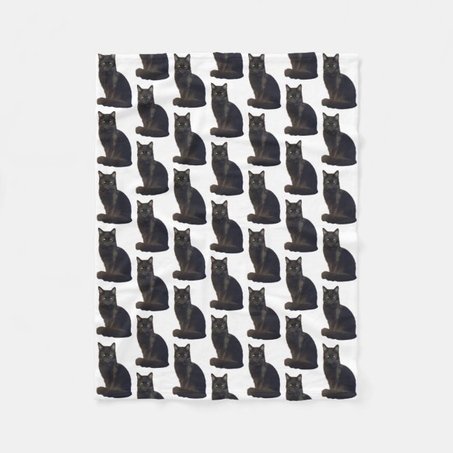 Black Cat Staring Ominous Photo Cutout White Fleecefilt (Framsidan)