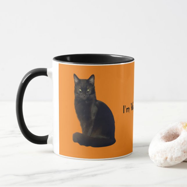 Black Cat Staring | ORANGE | Jag tittar på dig Mugg (Med munk)