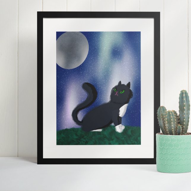 Black Cat Starry Nattmålning Poster (Skapare uppladdad)