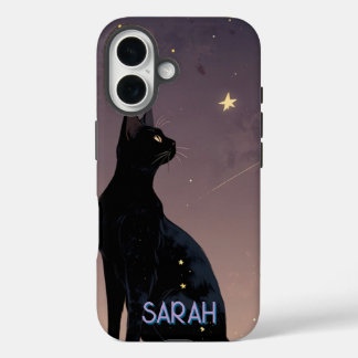 Black Cat Starry Night Celestial Kattdjur Art Gift