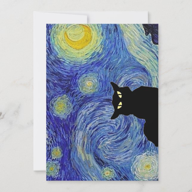 Black Cat Starry Night Julkort (Framsida)