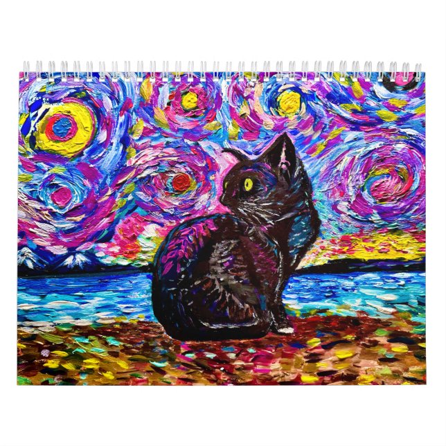 Black Cat Starry Night Kalender (Omslag)