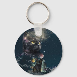 Black Cat Starry Night Keychain Nyckelring