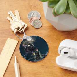 Black Cat Starry Night Keychain Nyckelring