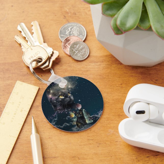 Black Cat Starry Night Keychain Nyckelring (Skrivbord)