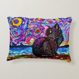 Black Cat Starry Night Prydnadskudde