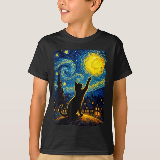 Black Cat Starry Night Van Gogh Cat, Cat Mamma, Ca T Shirt (Framsida)