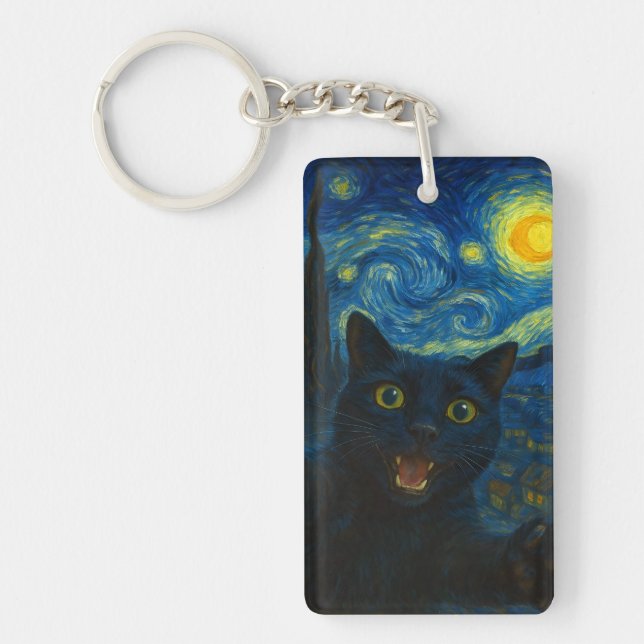 Black Cat Starry Night Van Gogh Cat Selfie (Framsidan)