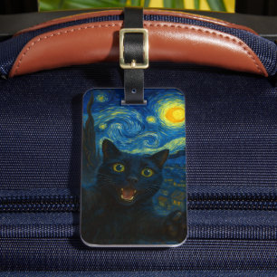 Black Cat Starry Night Van Gogh Cat Selfie Bagagebricka