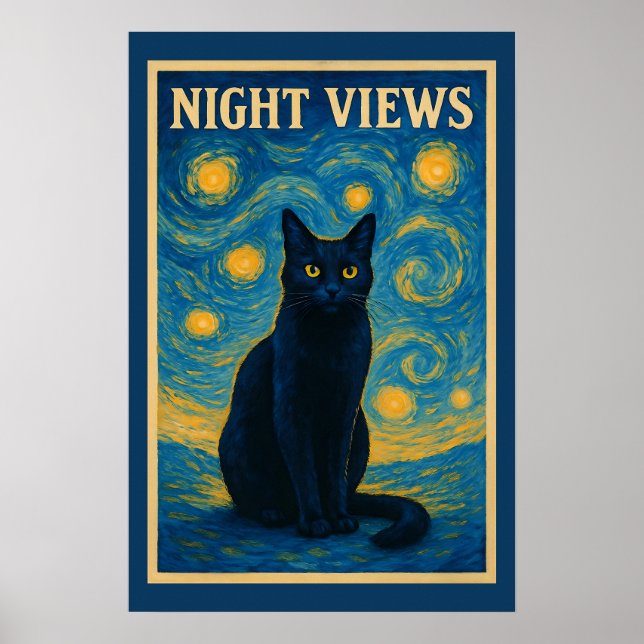 Black Cat Starry Night Van Gogh Poster (Framsidan)
