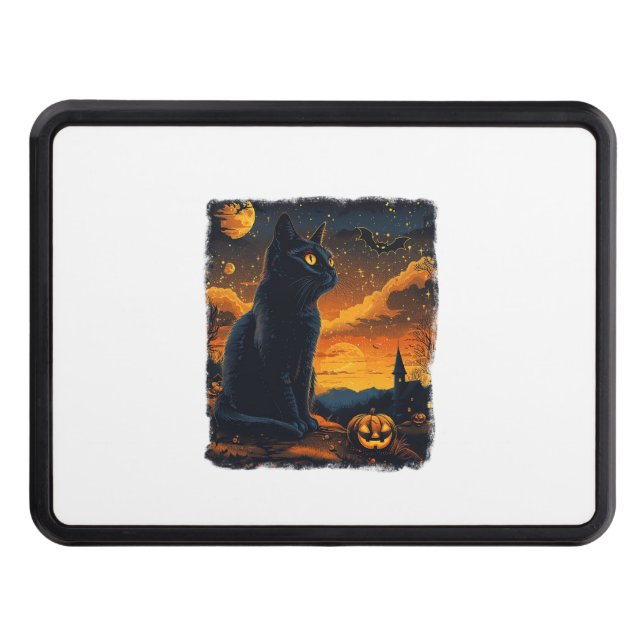 Black Cat Starry Night Van Gogh Pumpkins Fladdermu Dragkroksskydd (Framsidan)